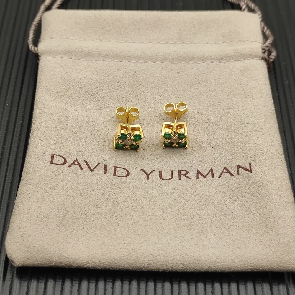 David Yurman Gold and Green Diamond Pyramid Earrings